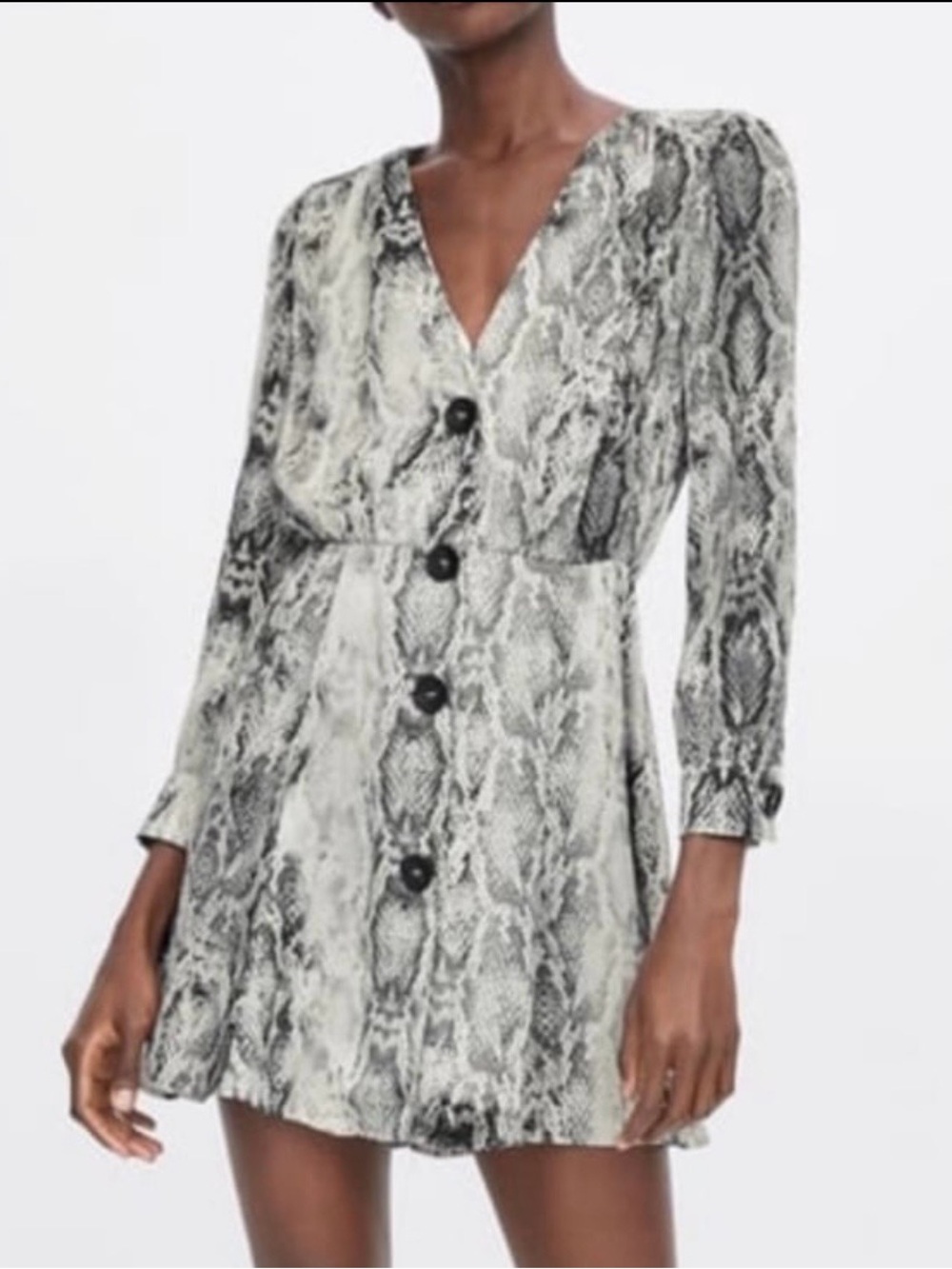 Zara Snake Print V-Neck Button Front Mini Dress - Small